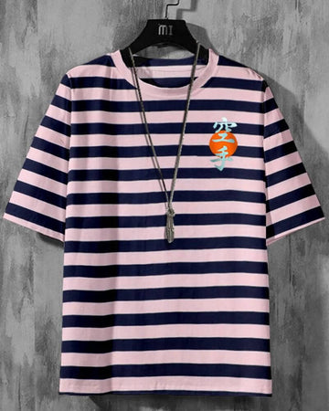 EYEBOGLER Cotton Blend Stripes Half Sleeves Mens Round Neck T-Shirt